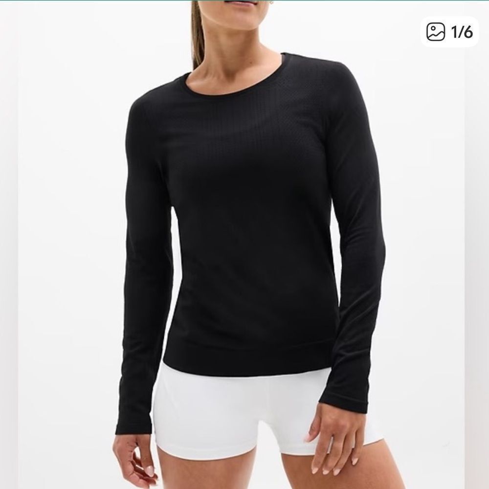 Athleta In Motion Seamless Long Sleeve Top Black Womens Large
